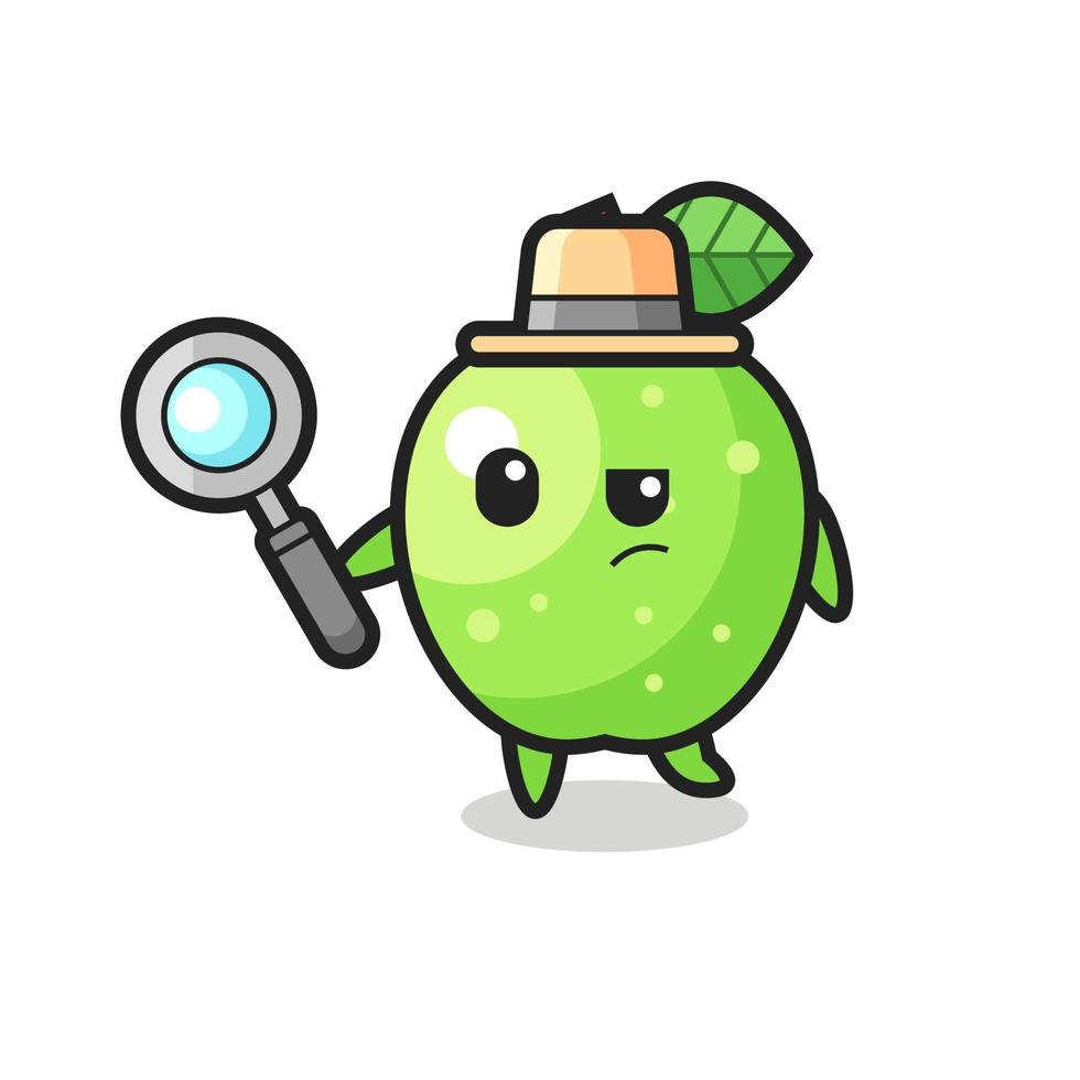 personaje detective manzana verde está analizando un caso vector