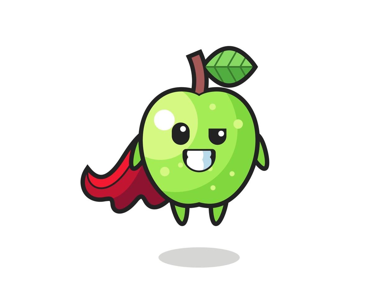 el lindo personaje de la manzana verde como un superhéroe volador vector