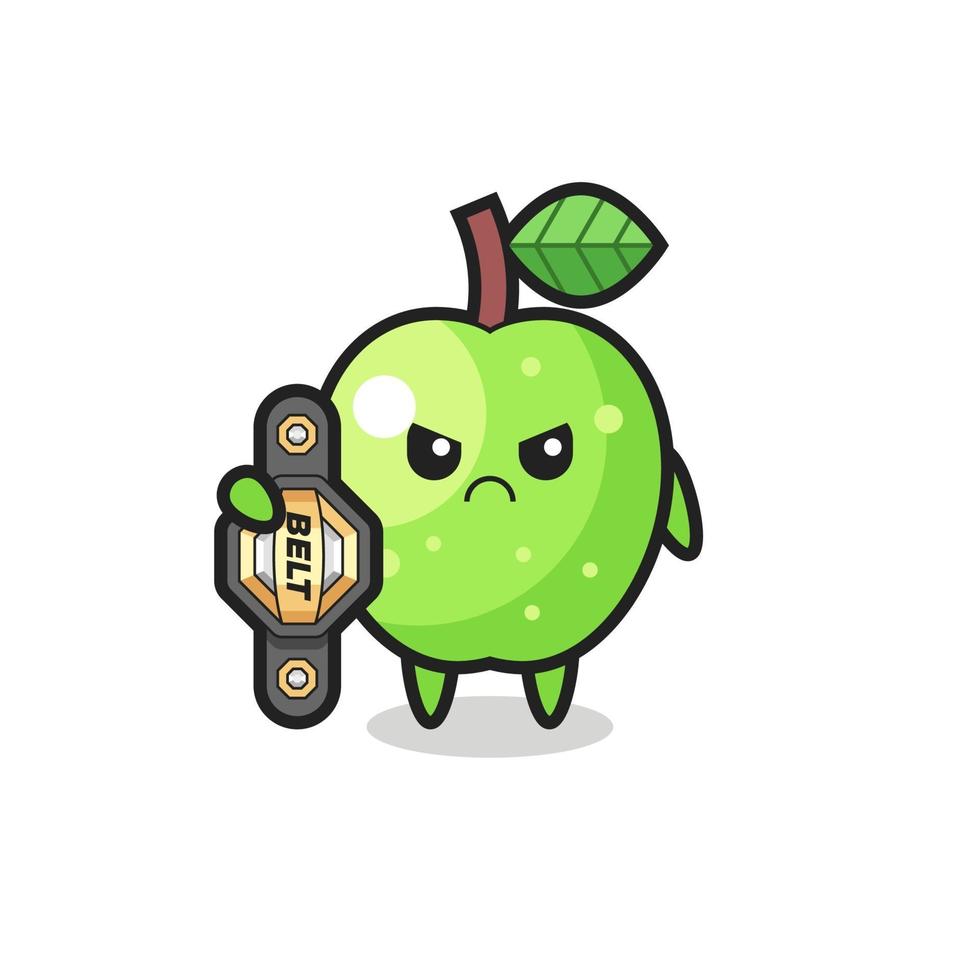 green apple mascot character as a MMA fighter with the champion belt vector