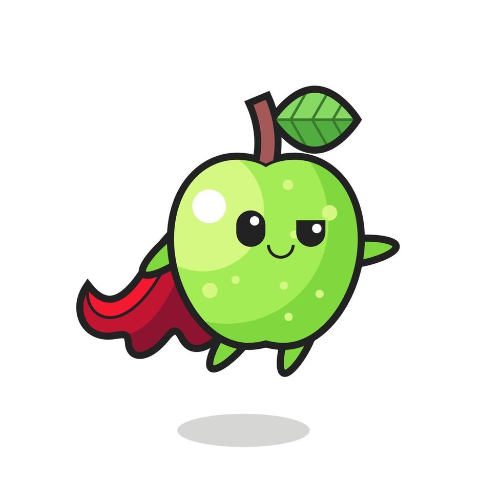 cute green apple superhero character is flying vector