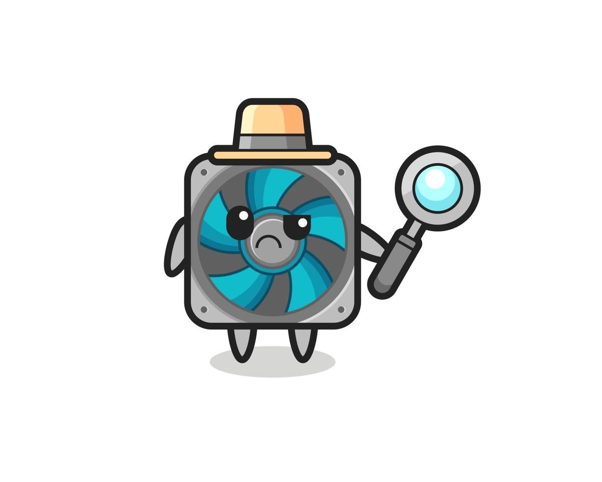 the mascot of cute computer fan as a detective vector