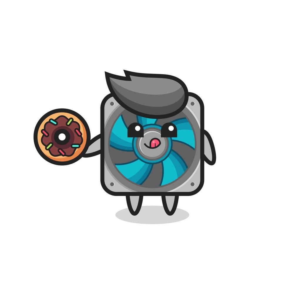 illustration of an computer fan character eating a doughnut vector