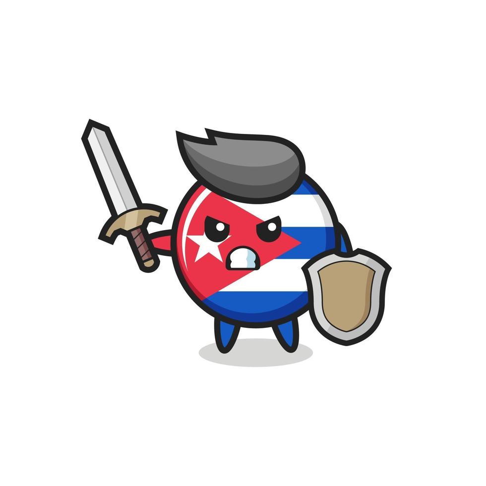 cute cuba flag badge soldier fighting with sword and shield vector