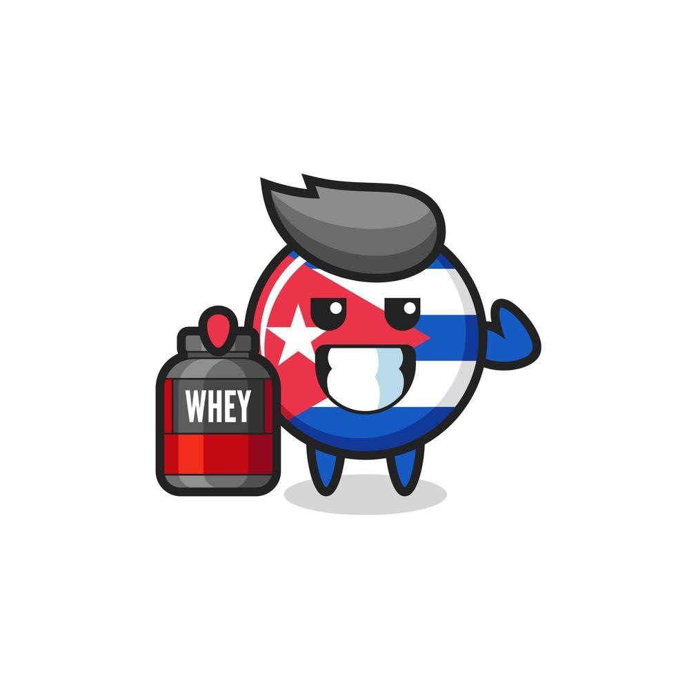 el musculoso personaje de la insignia de la bandera de cuba sostiene un suplemento proteico vector