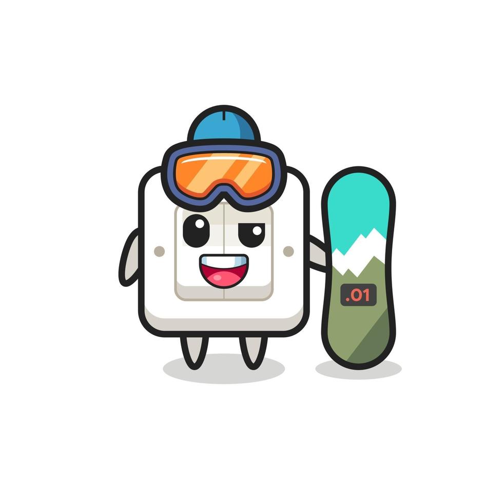 Ilustración de personaje de interruptor de luz con tabla de snowboard vector