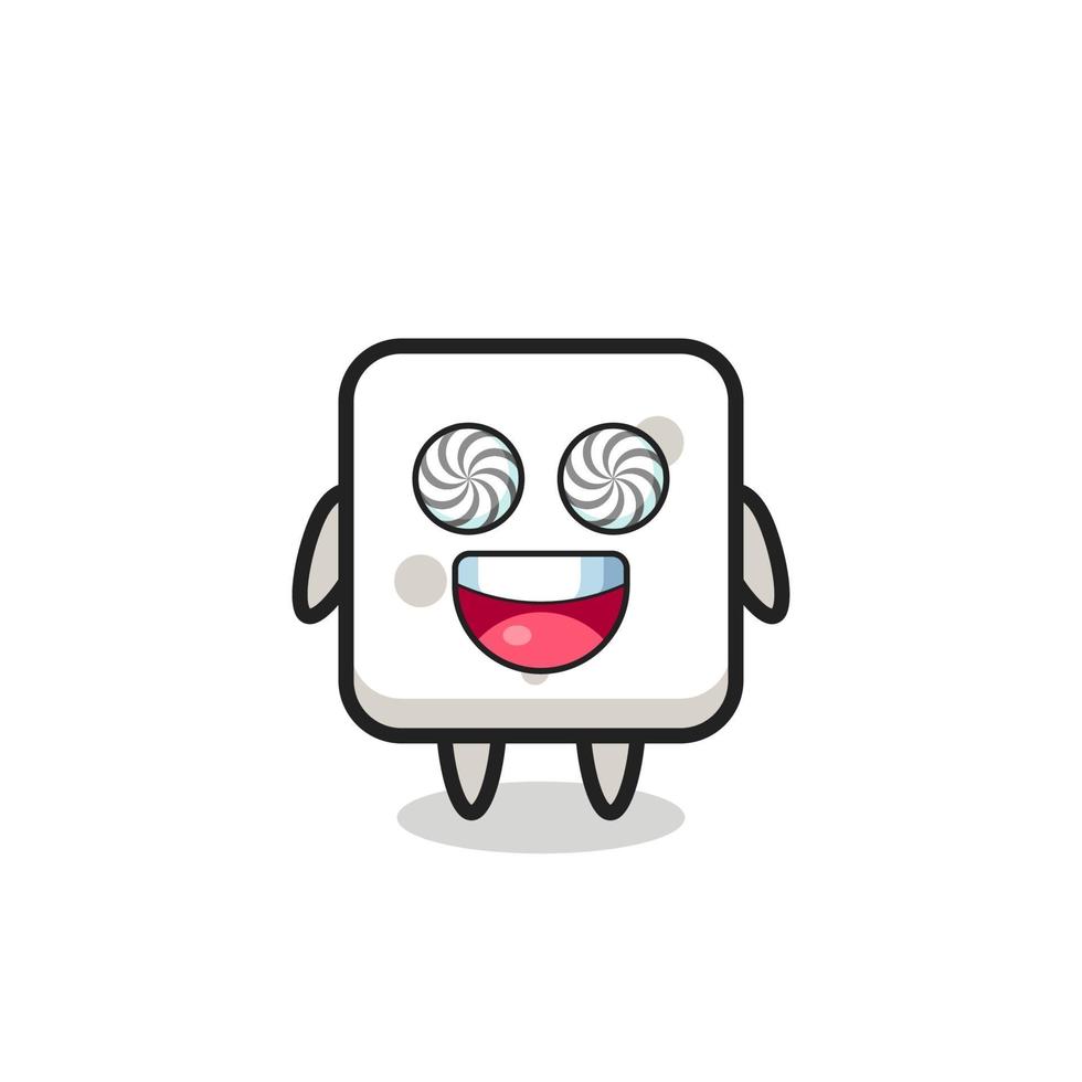 cute sugar cube character with hypnotized eyes vector