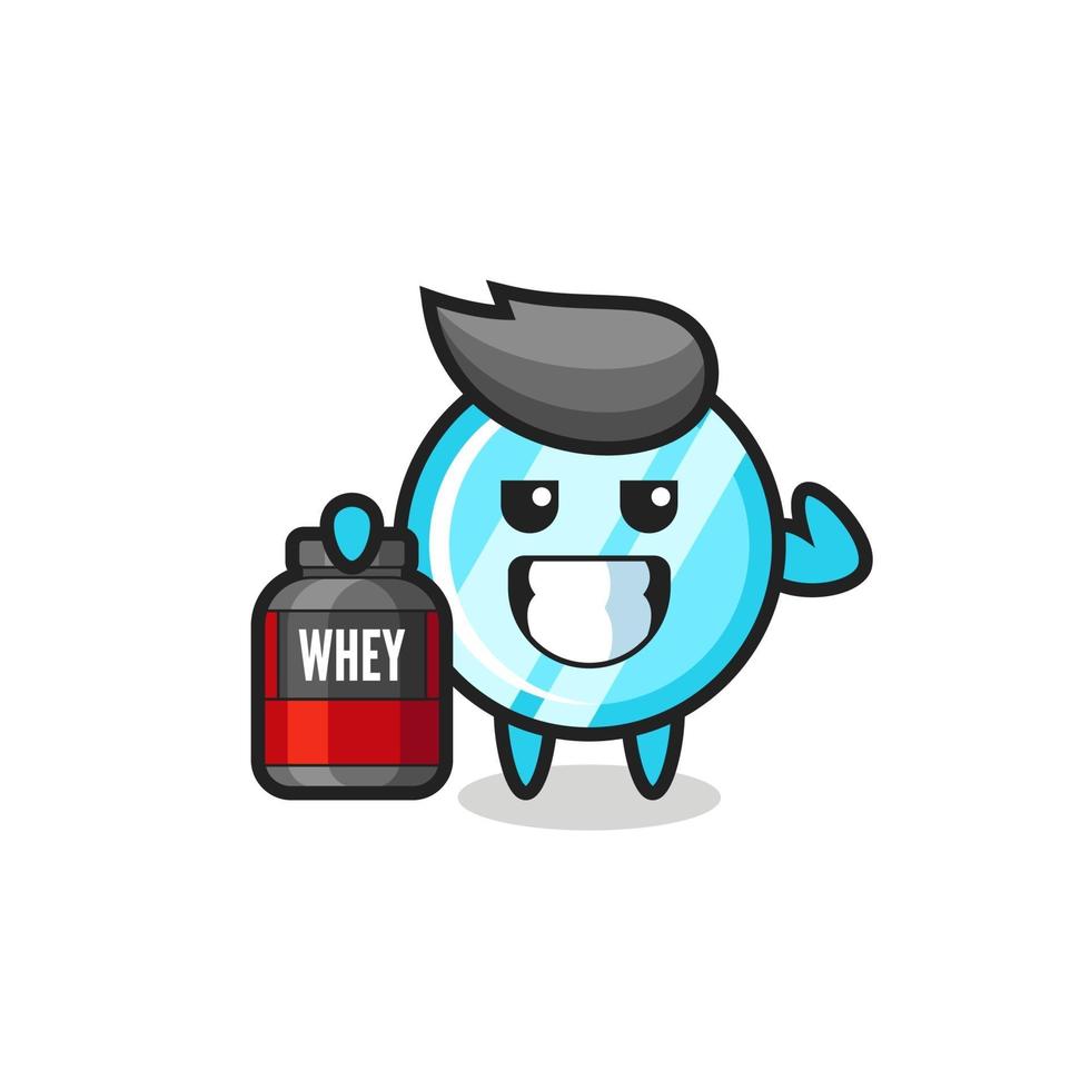 the muscular mirror character is holding a protein supplement vector