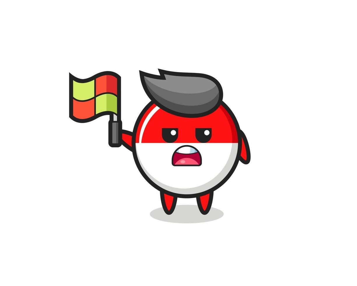 indonesia flag badge character as line judge putting the flag up vector