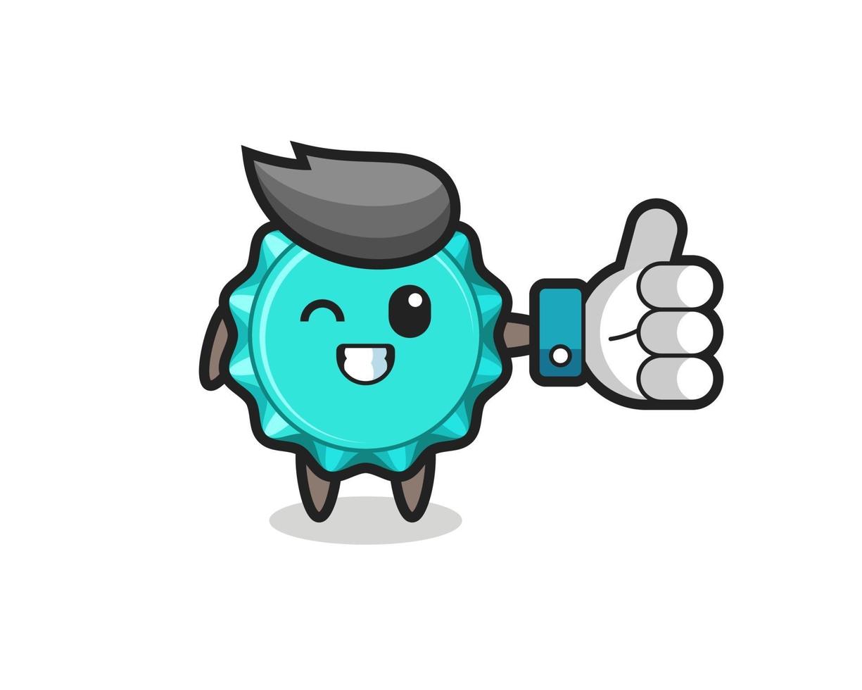 cute bottle cap with social media thumbs up symbol vector