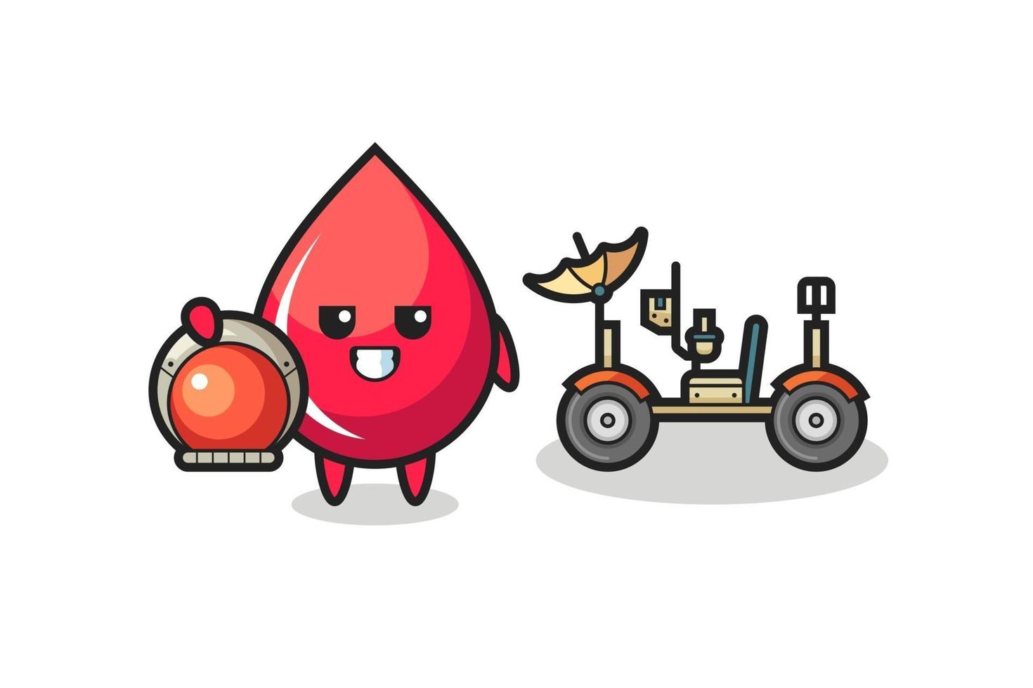 the cute blood drop as astronaut with a lunar rover vector