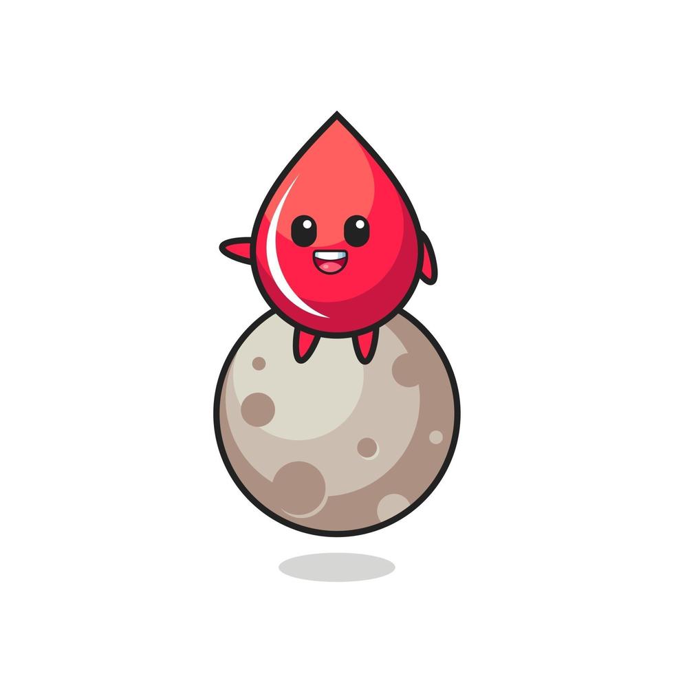 illustration of blood drop cartoon sitting on the moon vector