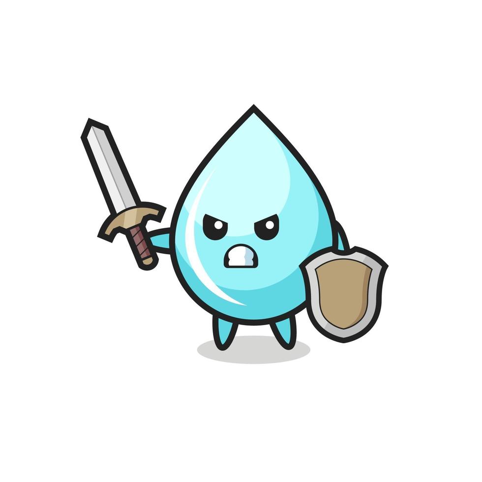 cute water drop soldier fighting with sword and shield vector