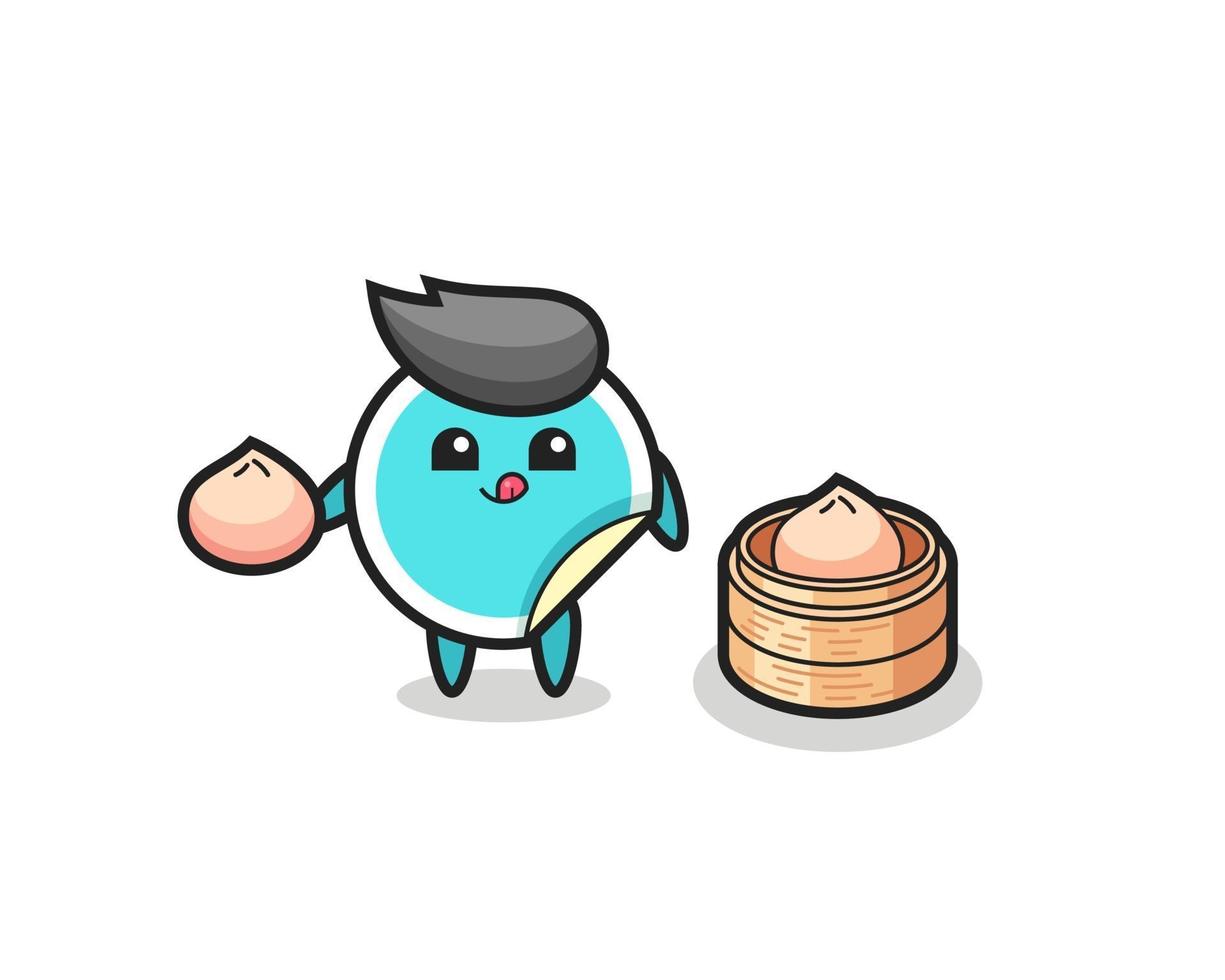 cute sticker character eating steamed buns vector