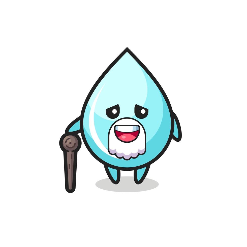 cute water drop grandpa is holding a stick vector