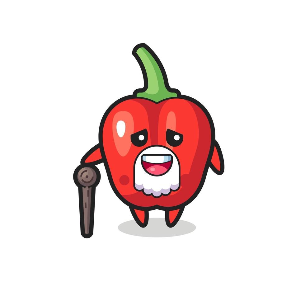 cute red bell pepper grandpa is holding a stick vector