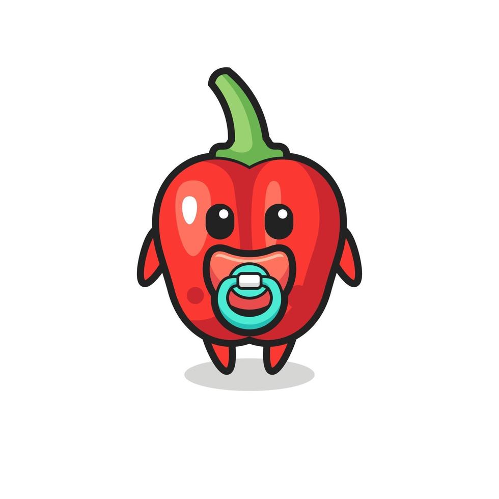 baby red bell pepper cartoon character with pacifier vector