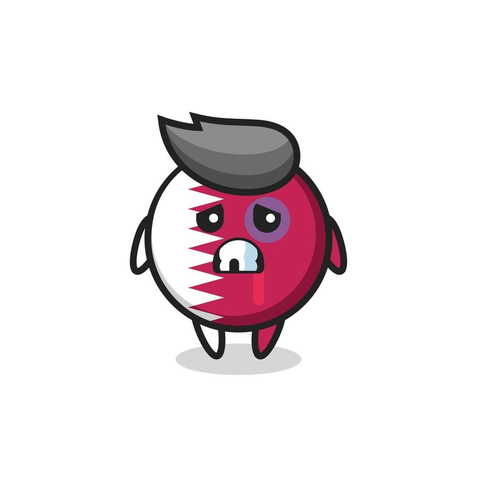 injured qatar flag badge character with a bruised face vector