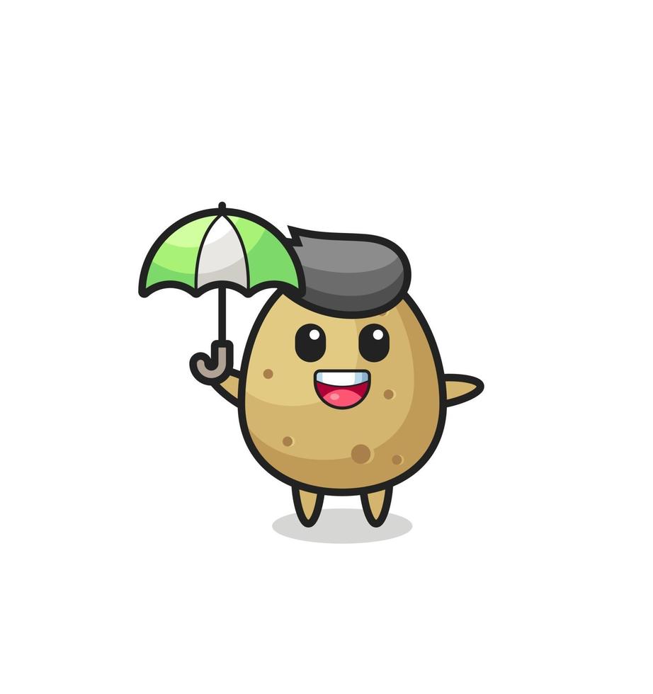 cute potato illustration holding an umbrella vector