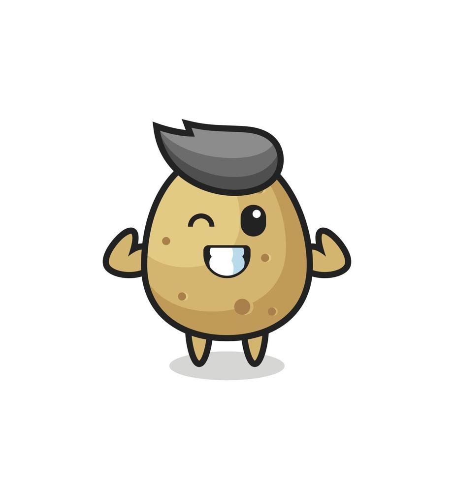 the muscular potato character is posing showing his muscles vector