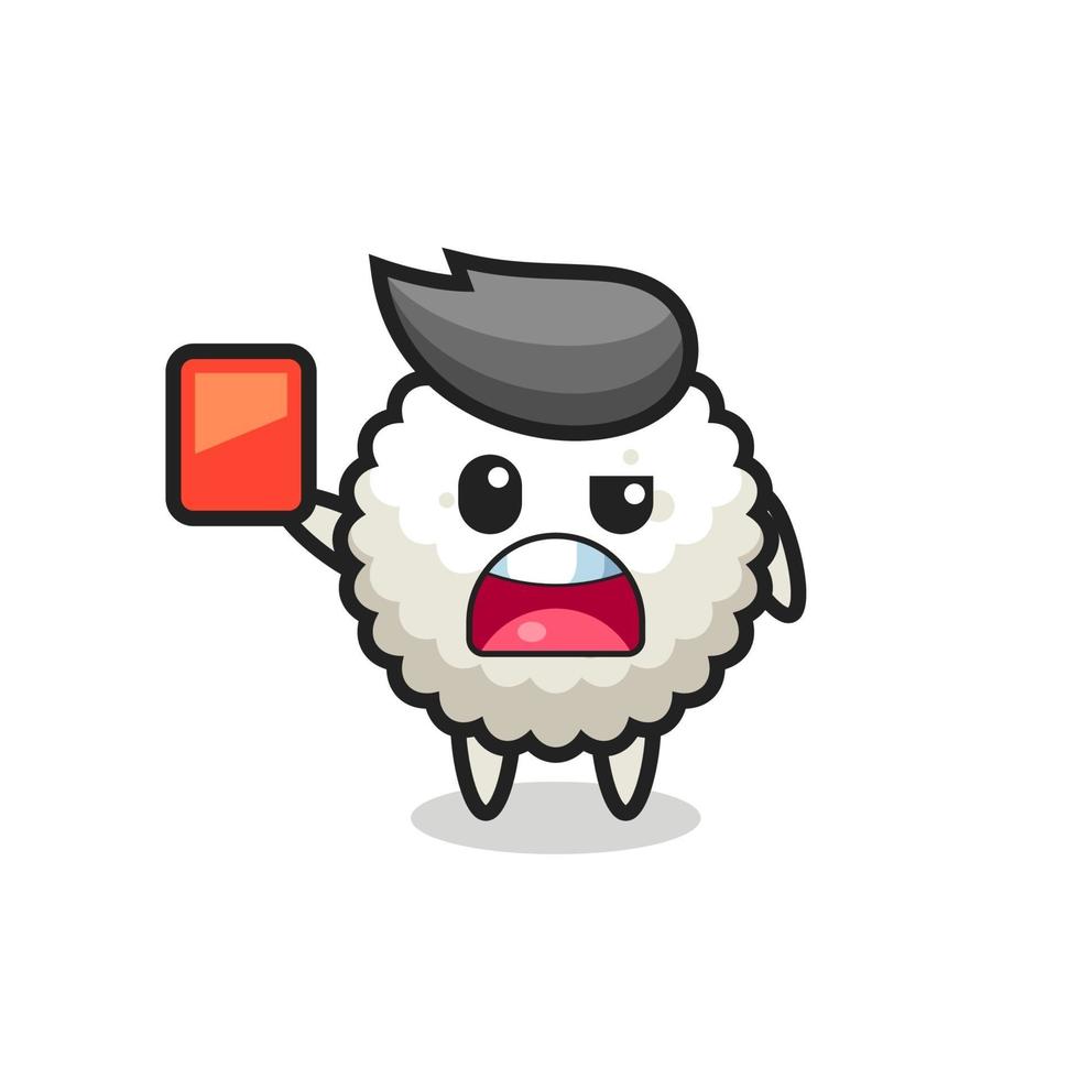 rice ball cute mascot as referee giving a red card vector