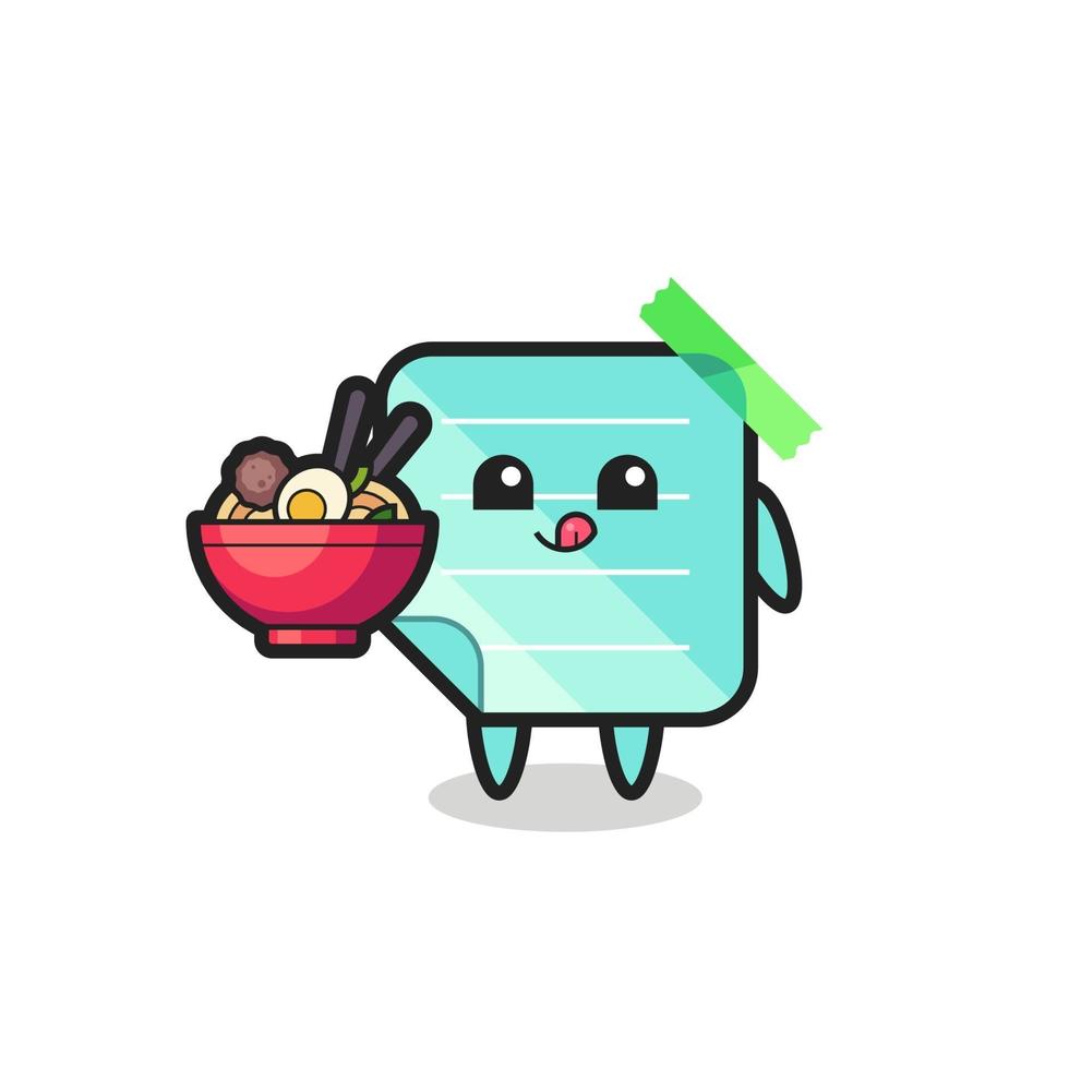 cute blue sticky notes character eating noodles vector
