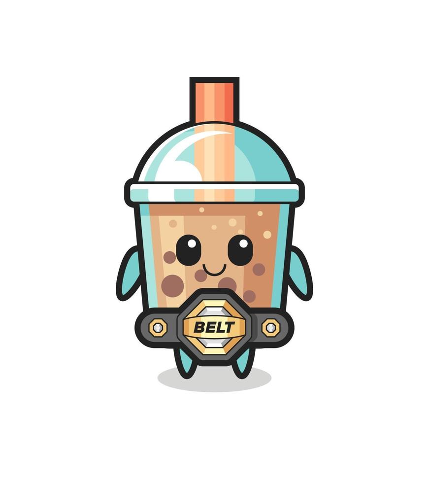 the MMA fighter bubble tea mascot with a belt vector
