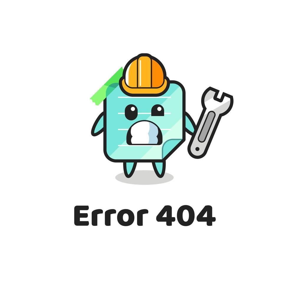 error 404 con la linda mascota de notas adhesivas azules vector