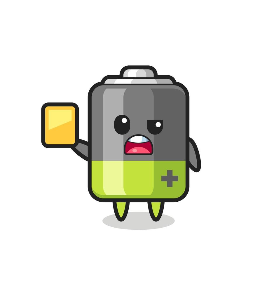 cartoon battery character as a football referee giving a yellow card vector