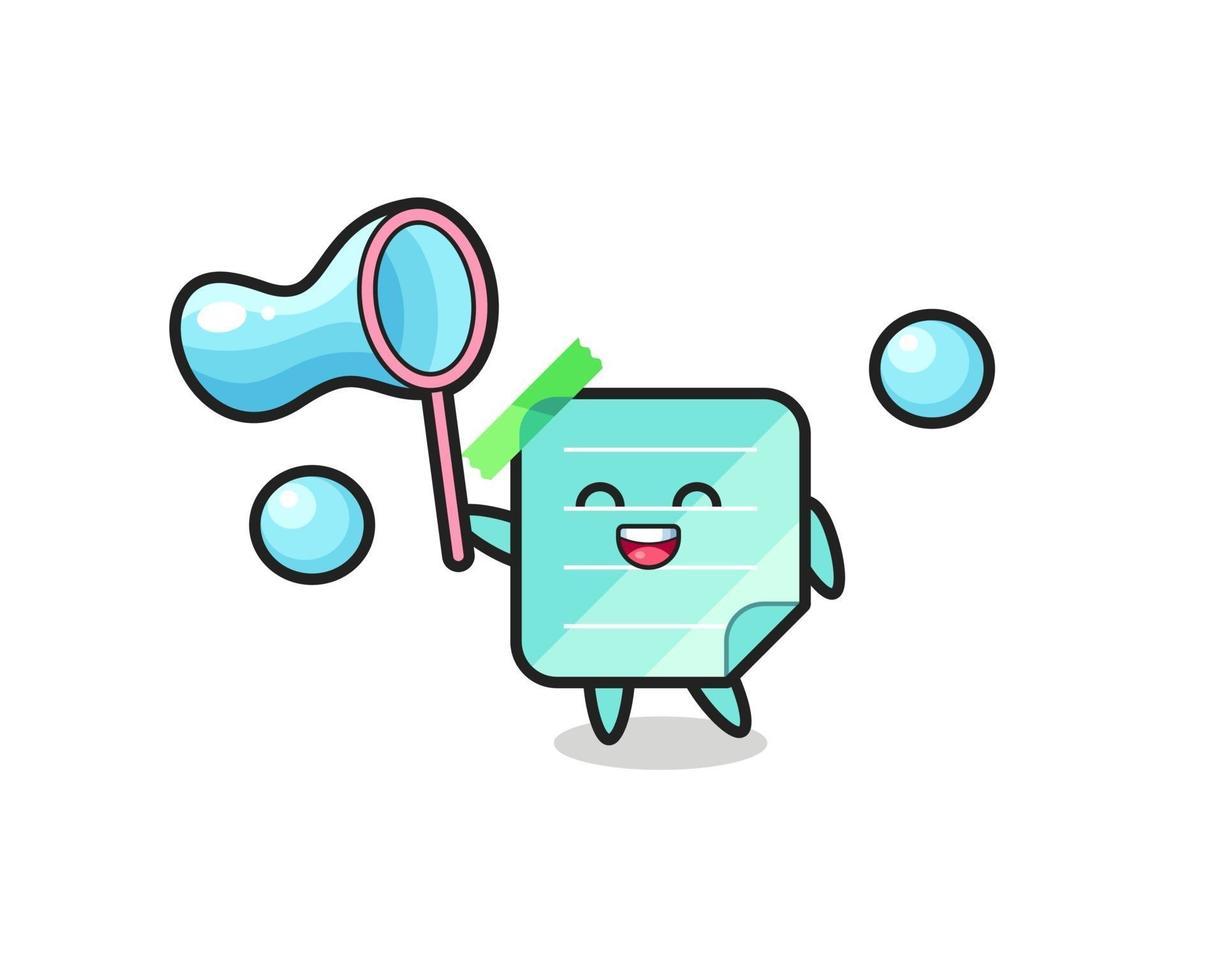 happy blue sticky notes cartoon playing soap bubble vector