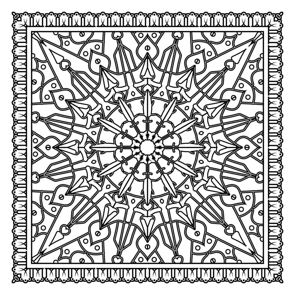 Outline square flower pattern in mehndi style for coloring book page ...