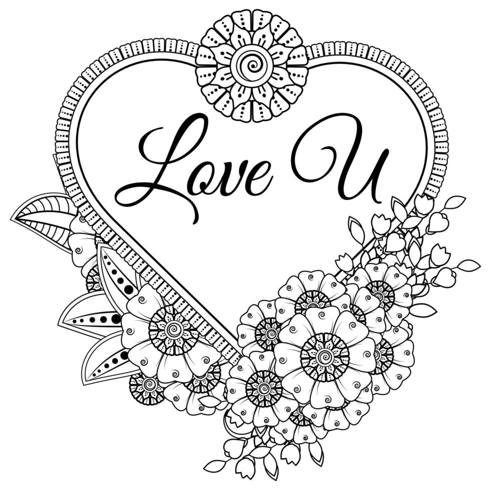 mehndi flower with frame in shape of heart. vector