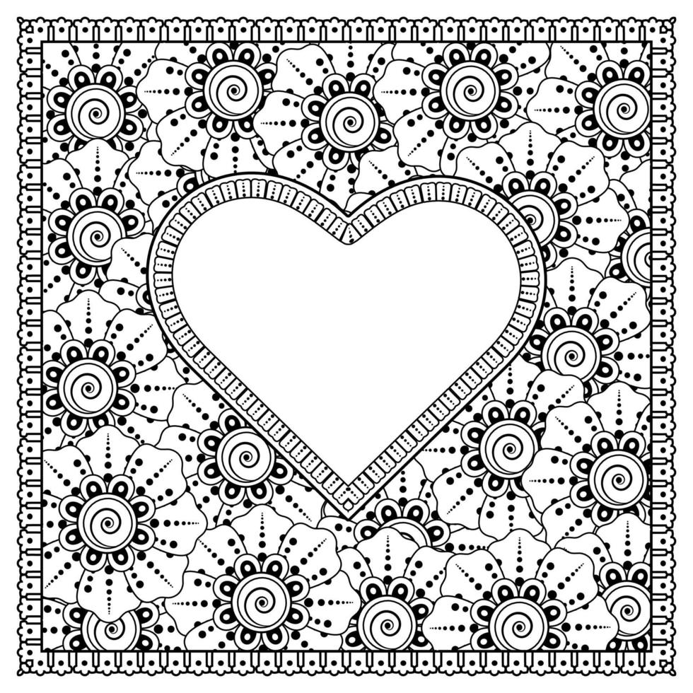 mehndi flower with frame in shape of heart vector