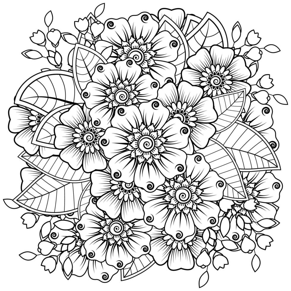 Adorno decorativo de flores mehndi en estilo étnico oriental vector