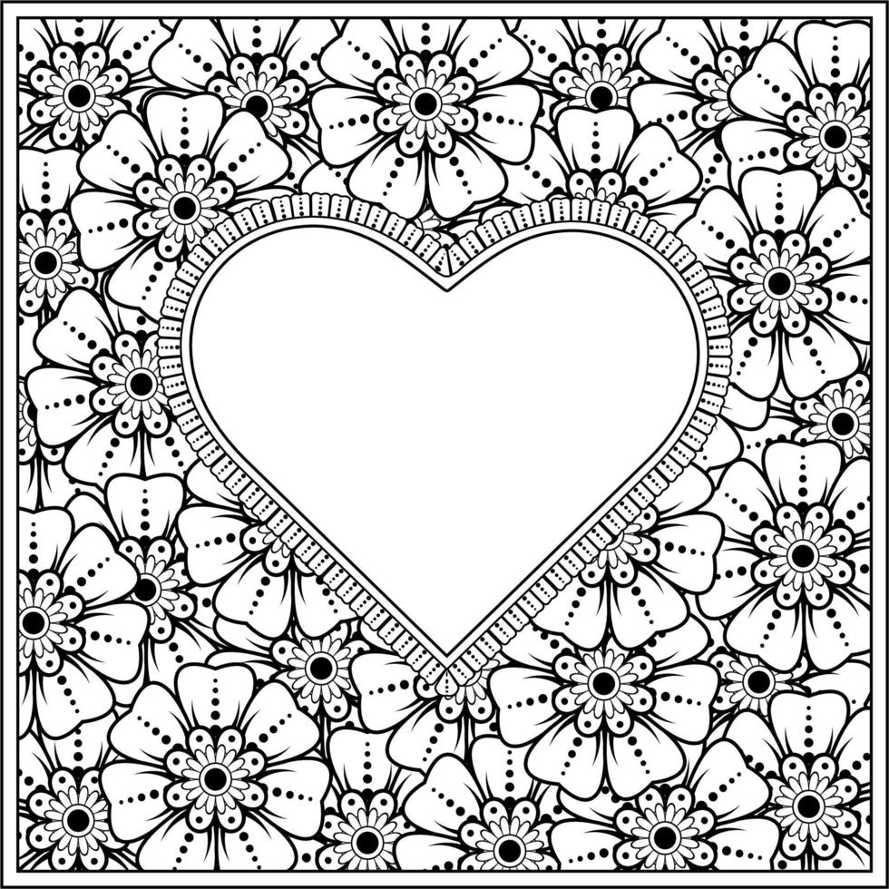 mehndi flower with frame in shape of heart vector