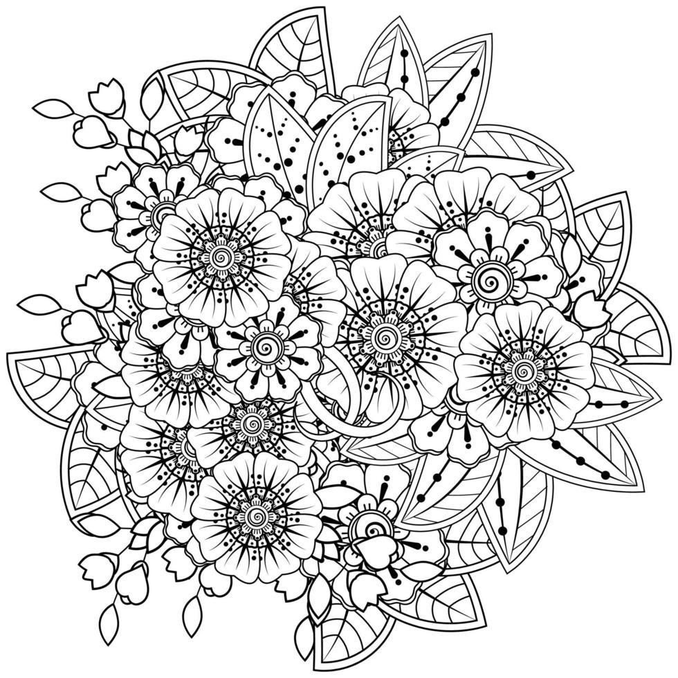 Adorno decorativo de flores mehndi en estilo étnico oriental vector