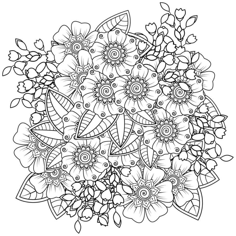 Adorno decorativo de flores mehndi en estilo étnico oriental vector