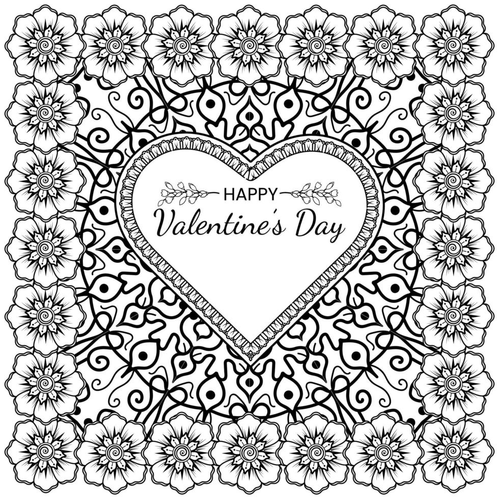 mehndi flower with frame in shape of heart vector