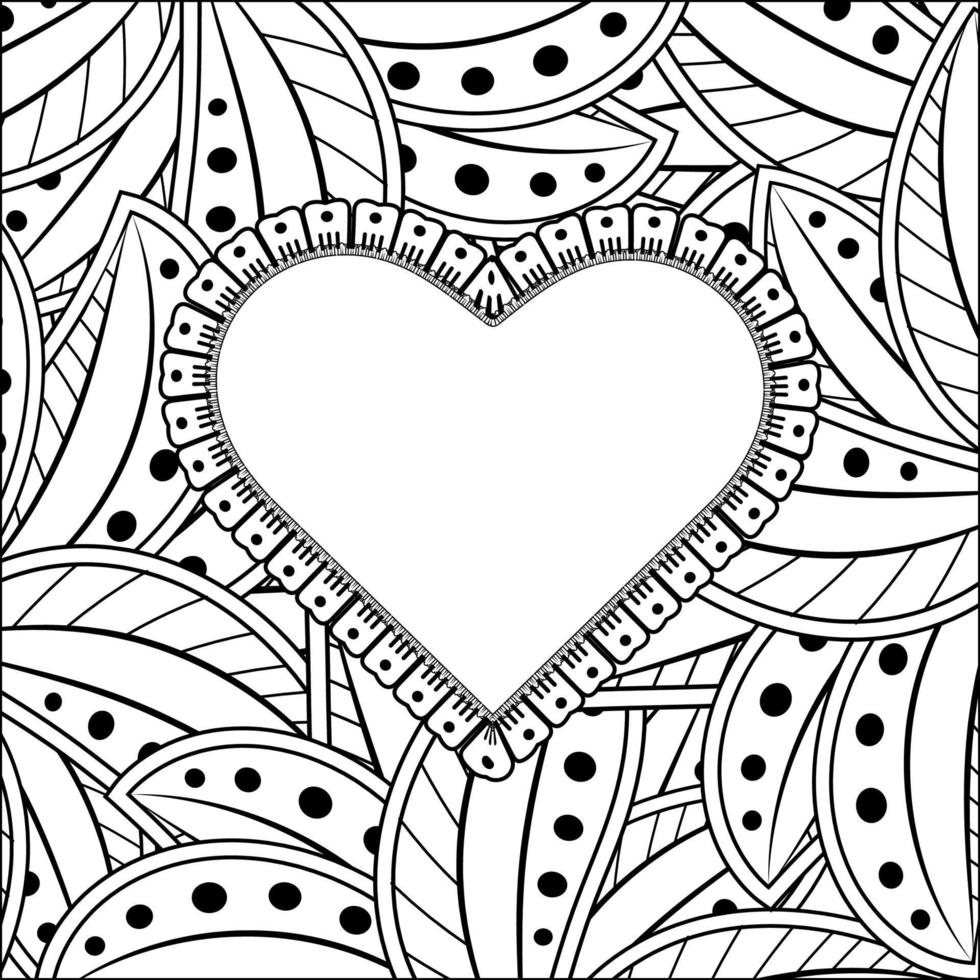 mehndi flower with frame in shape of heart vector