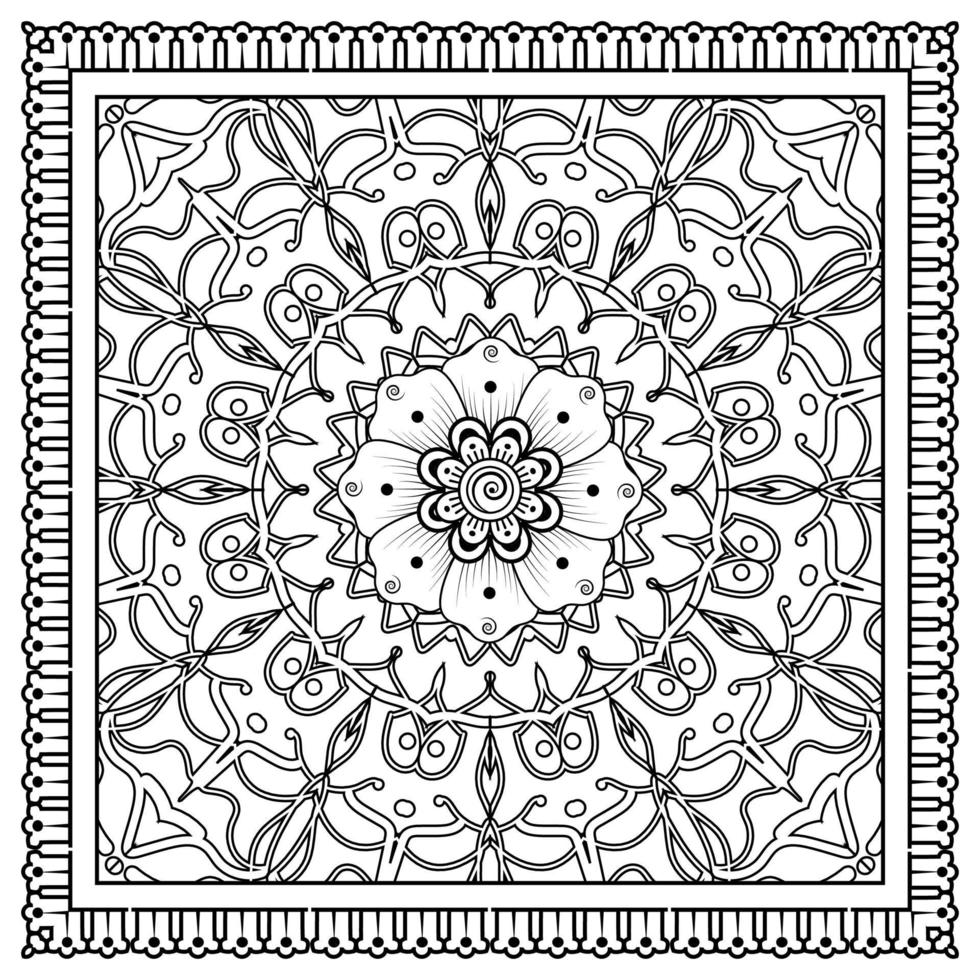 Outline square flower pattern in mehndi style for coloring book page ...