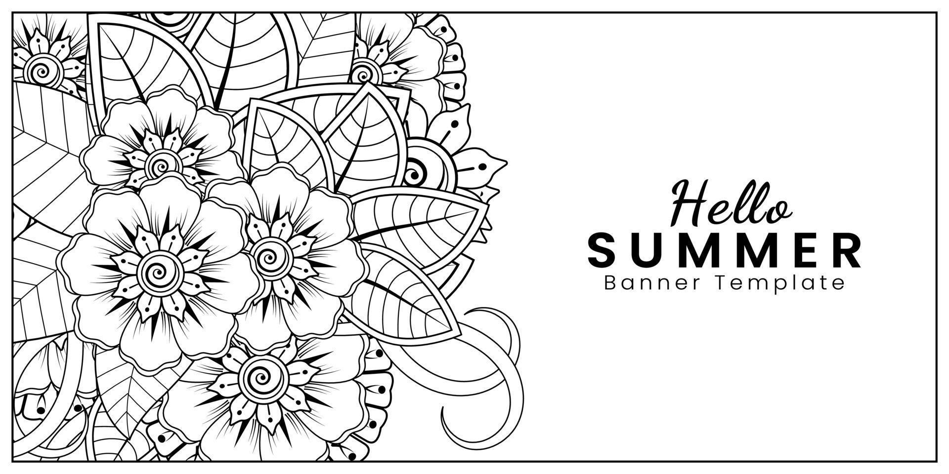 Hello Summer banner template with mehndi flower vector