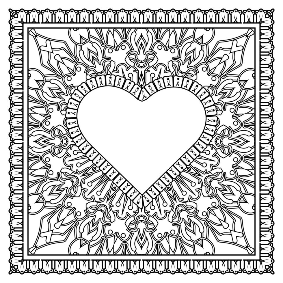 mehndi flower with frame in shape of heart vector