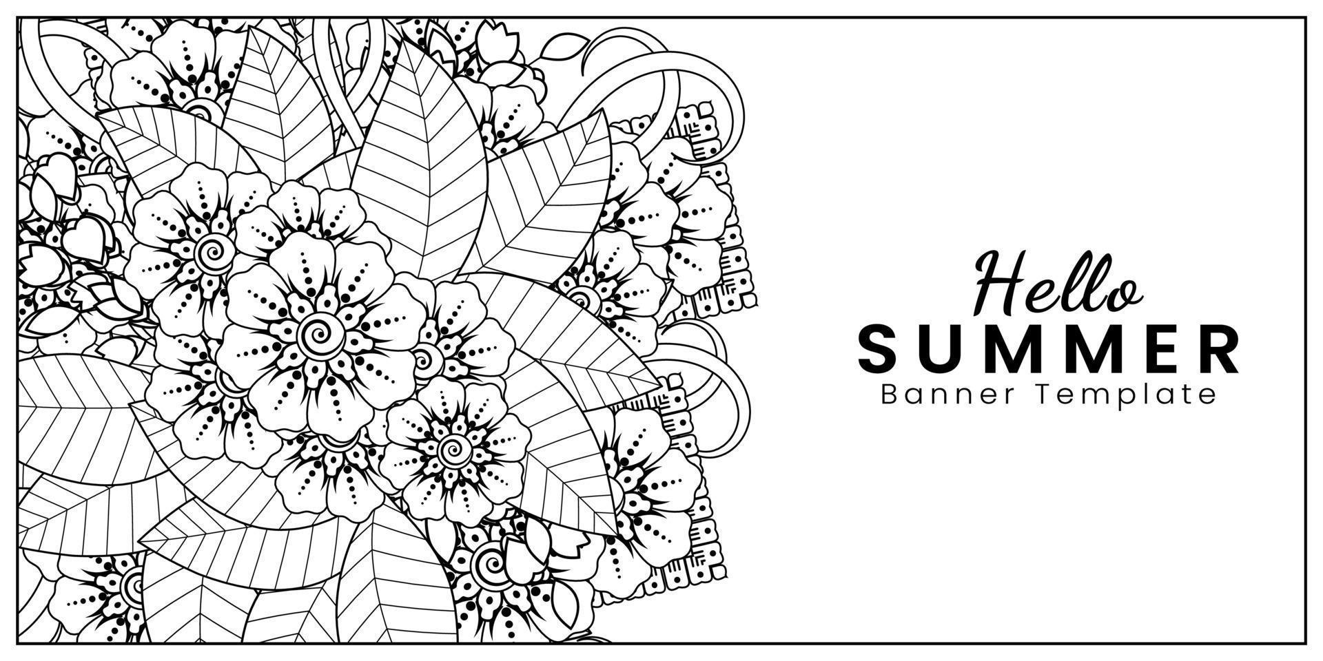 Hello Summer banner template with mehndi flower vector