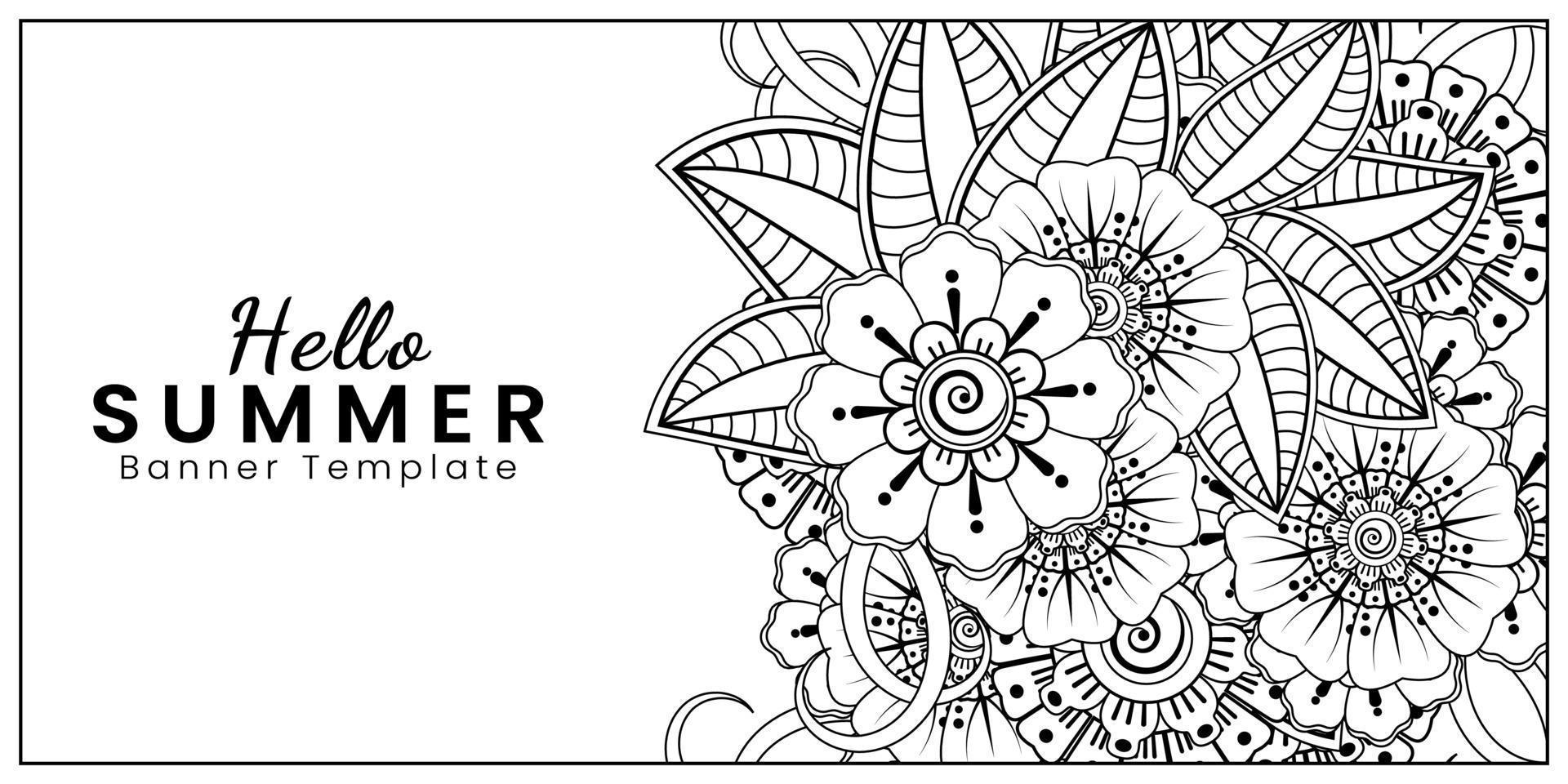 Hello Summer banner template with mehndi flower vector