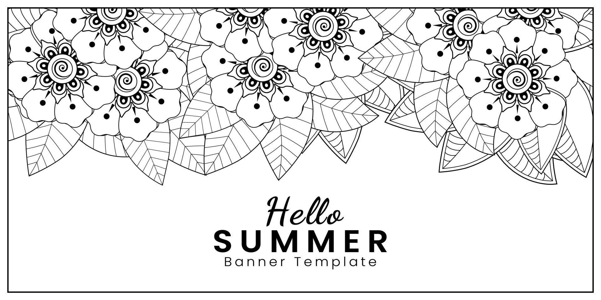 Hello Summer banner template with mehndi flower vector