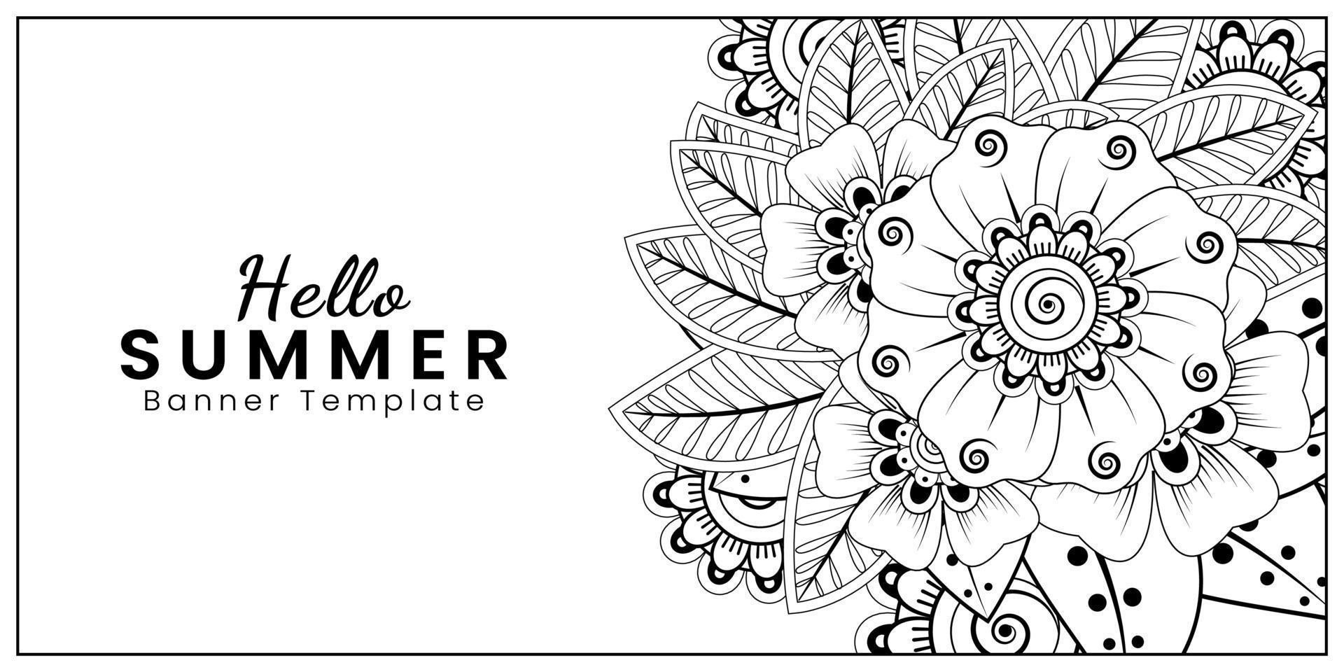 Hello Summer banner template with mehndi flower vector