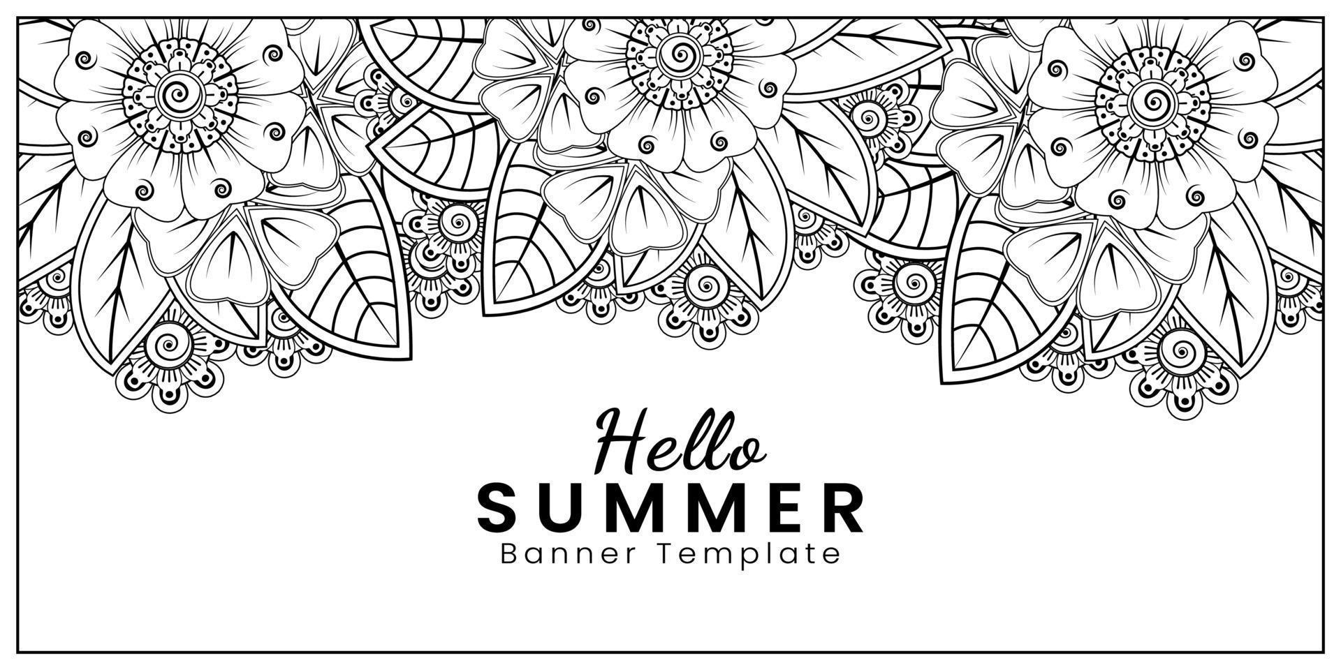 Hello Summer banner template with mehndi flower vector