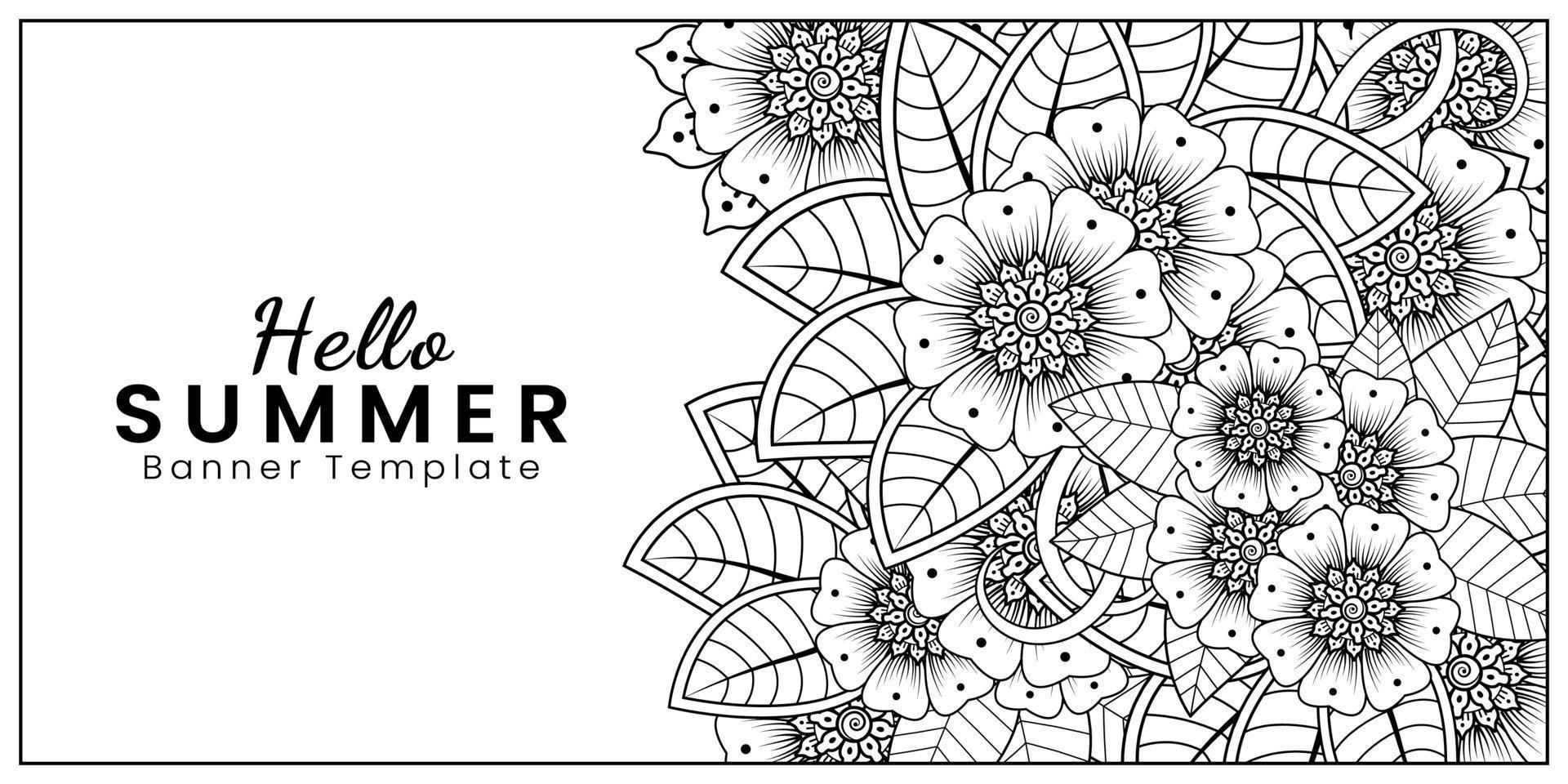 Hello Summer banner template with mehndi flower vector