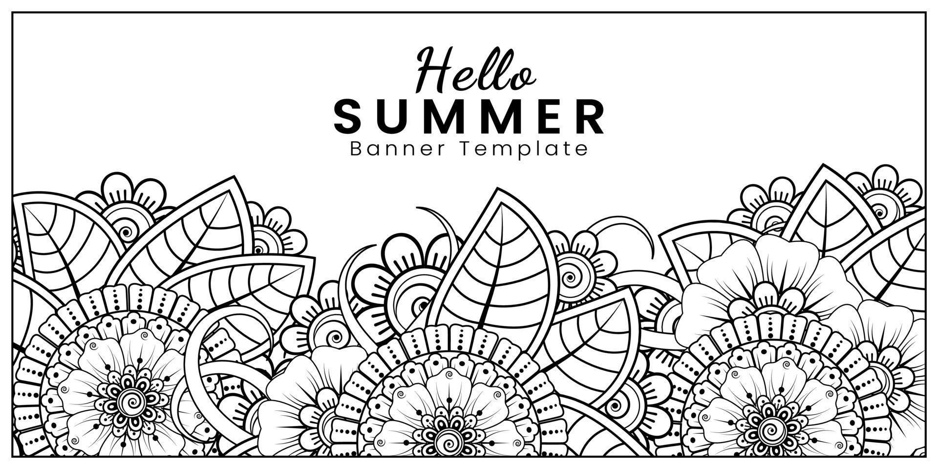 Hello Summer banner template with mehndi flower vector