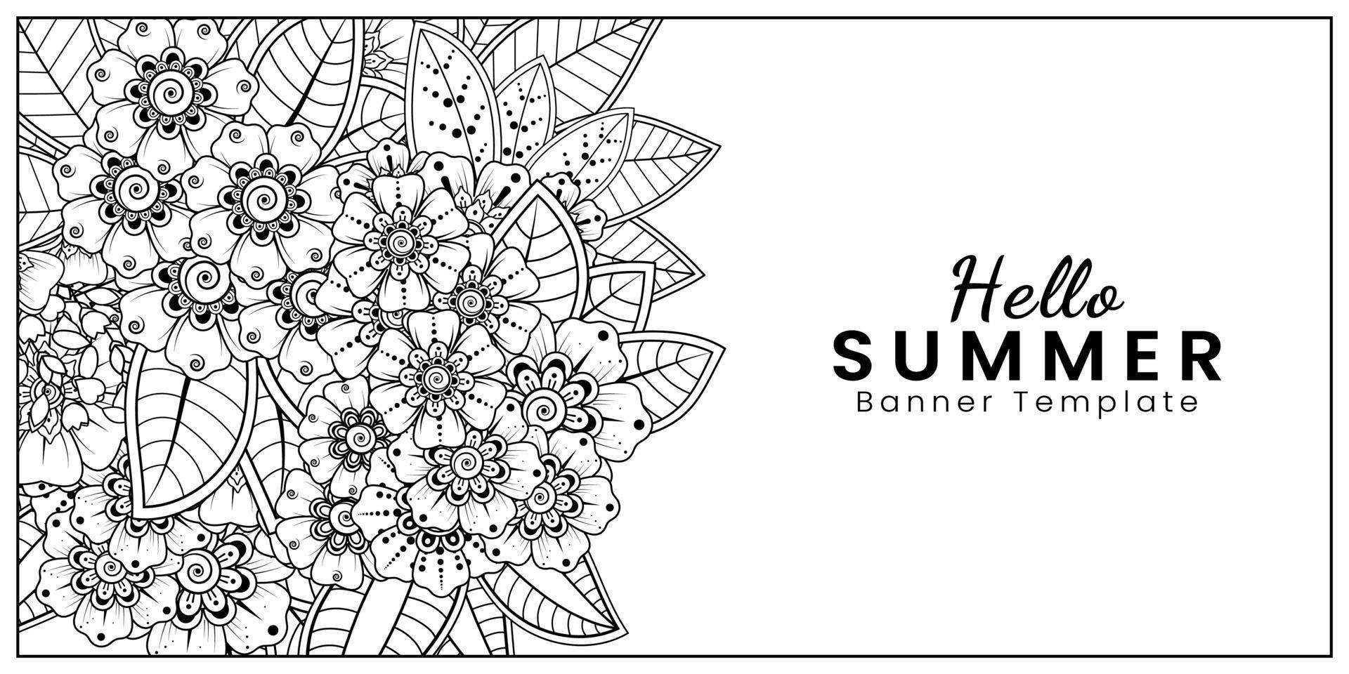 Hello Summer banner template with mehndi flower vector