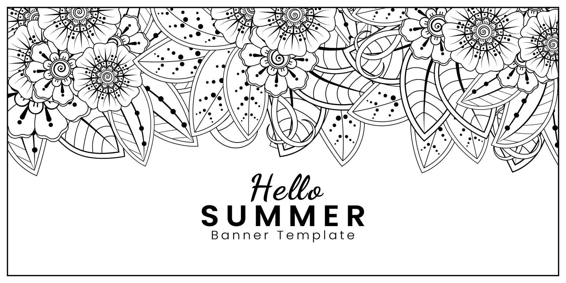 Hello Summer banner template with mehndi flower vector